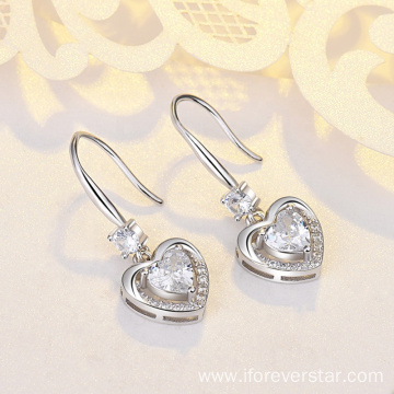 925 Sterling Silver Blue Zirconia Heart Shaped Earrings